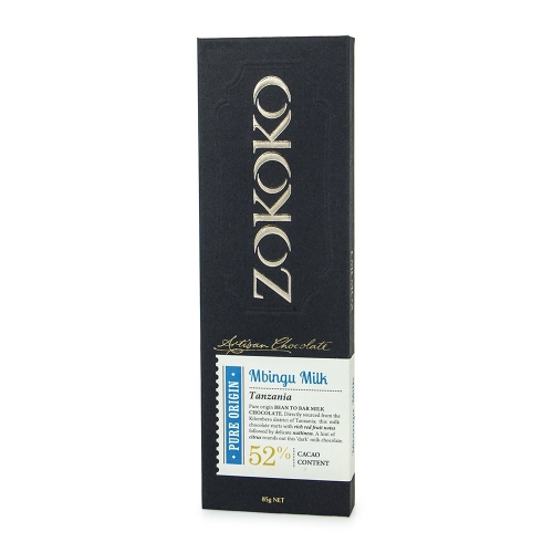 Zokoko Pure Origin Mbingu Milk Chocolate (52%) Bar 85g