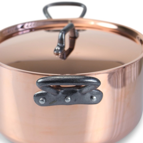 De Buyer Copper Stewpan With Cast Iron Handles & Lid 24cm