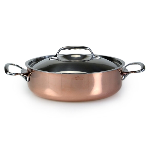 De Buyer Copper Saute Pan With Stainless Steel Handle & Lid 24cm