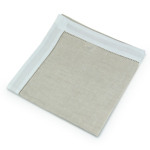 The Essential Ingredient Deluxe Pure Linen Table Napkin - Natural/White 45cm x 4