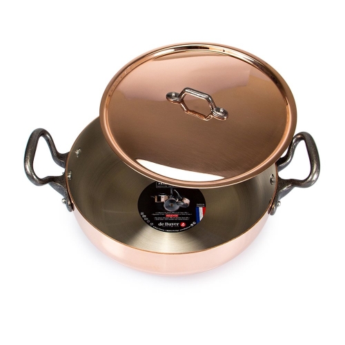 De Buyer Prima Matera Copper Saute Pan with Lid & Cast Iron Handles 28cm